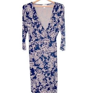 Loft Black/Tan Floral Wrap Dress in Women's Size 14